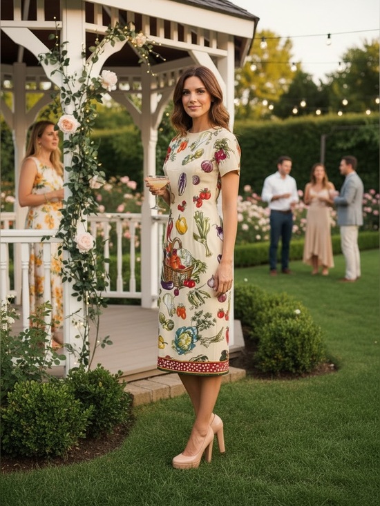 Dolce & Gabbana Dresses & Skirts - Dolce & Gabbana Cream Maxi Dress with Multicolor Vegetable Print